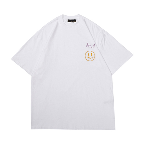 DREW 2Color Smile Embroidery Casual TEE (2069)