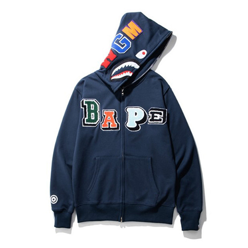 BP 3Color Letter Embroidery Shark Hood Zip-up (2131)